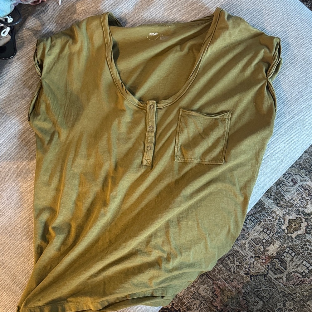 Aerie Oversized Scoop neck Pocket Tee in Olive